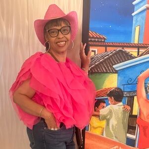 PLUS SIZE RUFFLE TULLE CROP TOP BLOUSE PINK